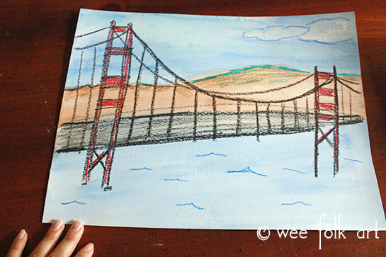 Oil Pastel Watercolor Bridge Wee Folk Art